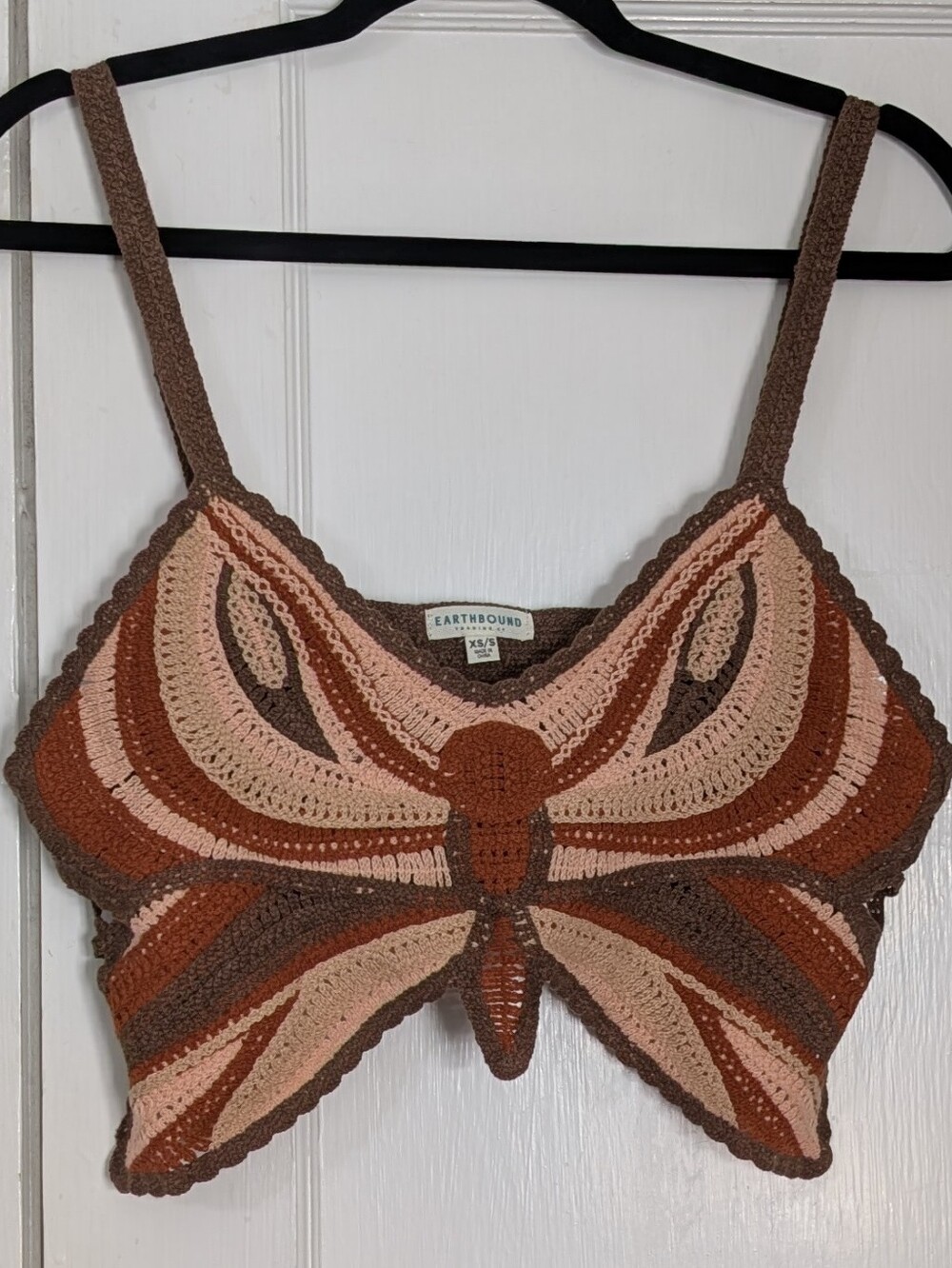 Earthbound Trading Co Women's Butterfly Crop Cami Bralette XS/S Crochet Boho